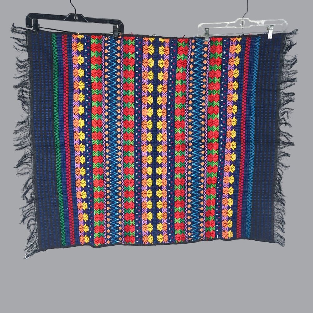 Vintage Folk Indigenous Rug Tapestry Knit Tablecloth Black